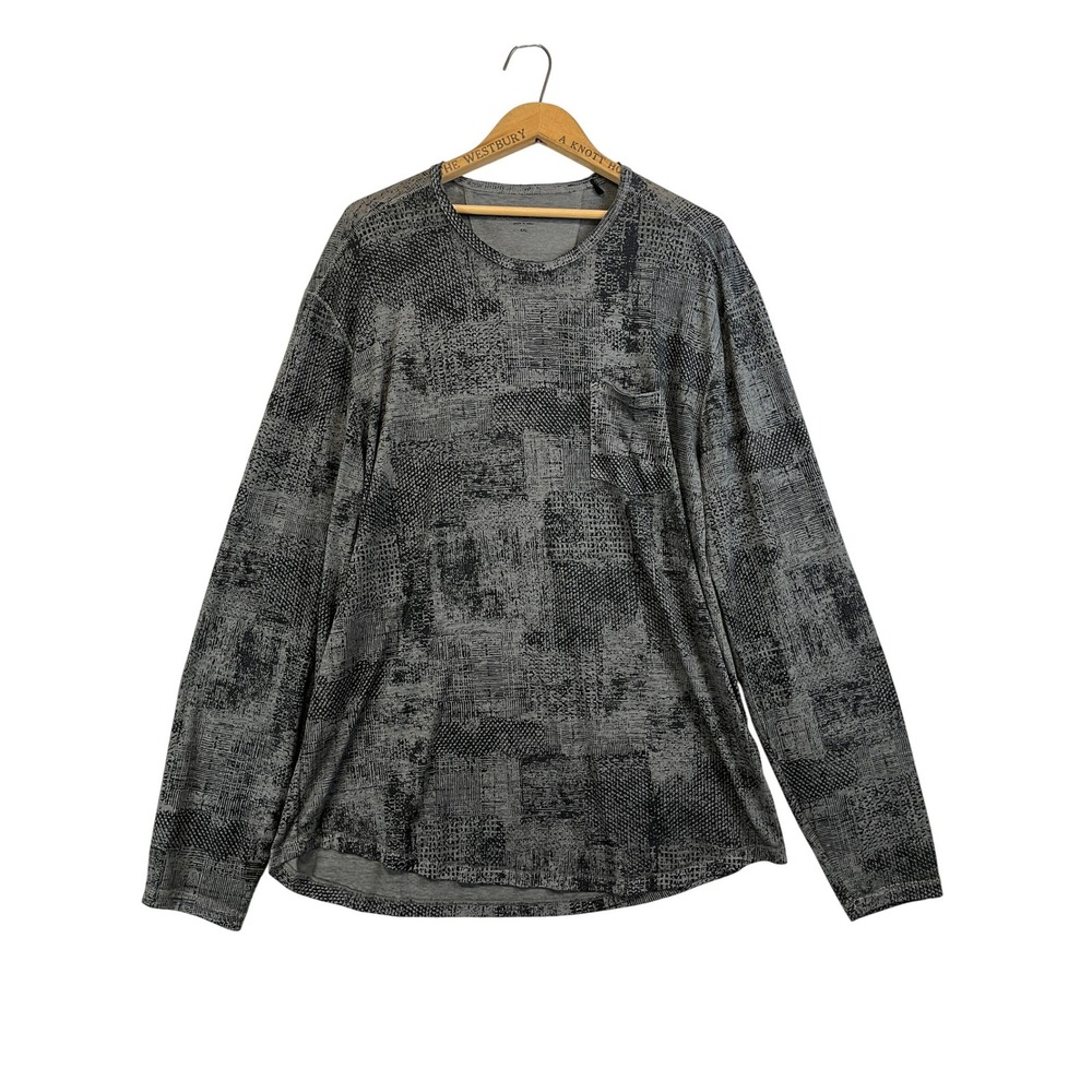 John Varvatos Mens XXL Gray Abstract Patchwork Long Sleeve Pocket T-Shirt
